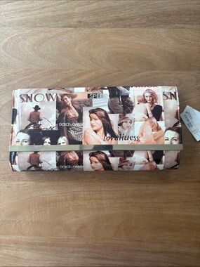 Printed Fold-Over Clutch in Beige and Peach Tones